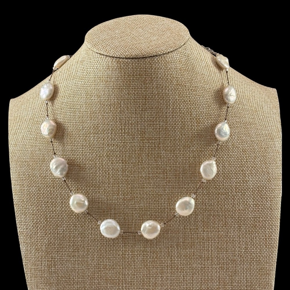 Margo Morrison Neiman Marcus | Sterling Silver Coin Pearl Necklace | 20”